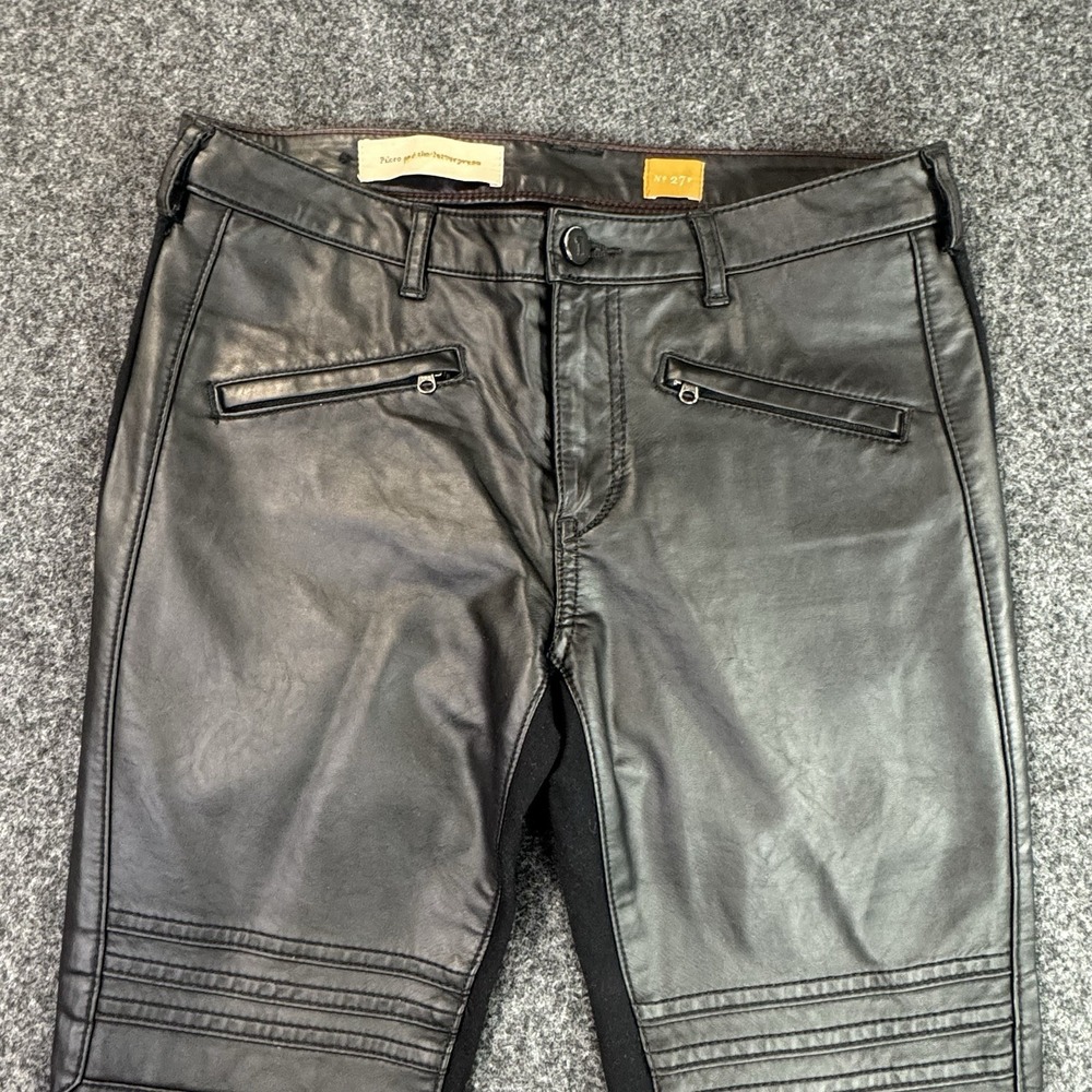 Pilcro Anthropologie 27P Black Faux Leather Moto Skinny Pants Ponte Zip Pockets